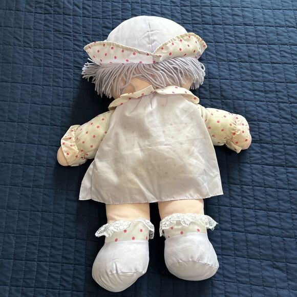 Vintage DOLLY MINE Plush Doll Purple Dress Eyes Hair Cherries Pink Dots 22" - Picture 2 of 10